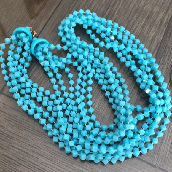 Vintage Blue Acrylic Square Beaded Muti Strand Necklace - Picture 13 of 14